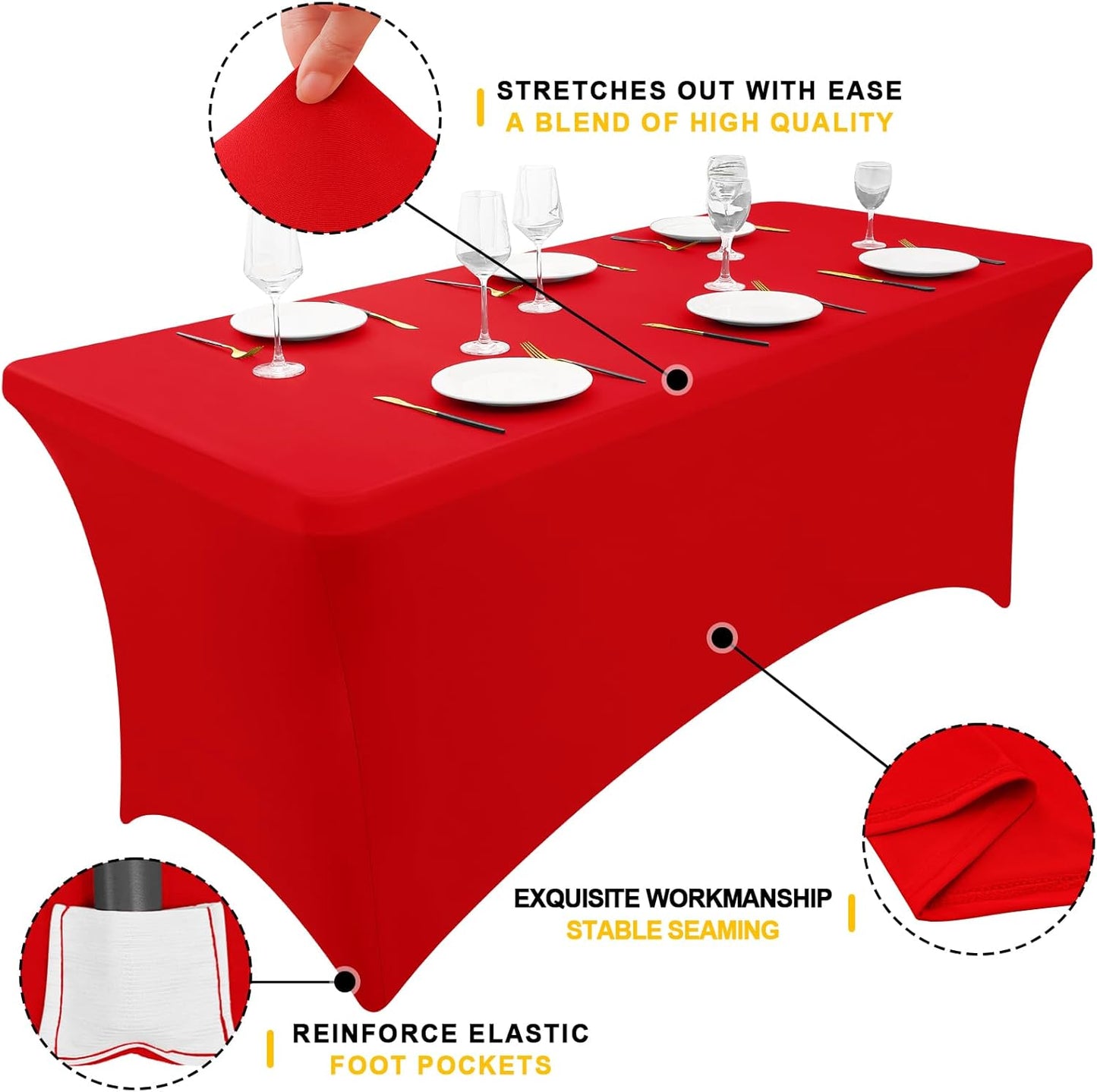Smiry 2 Pack Spandex Table Cloth 4FT, Elastic Fitted Stretch Tablecloths, Washable and Wrinkle Free Rectangular Patio Table Cover for Outdoor, Wedding, Banquet & Parties (Red, 48Lx30Wx30H Inch)