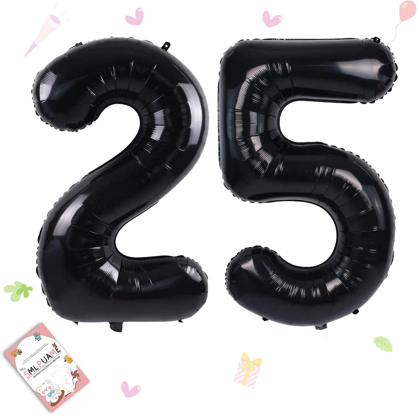 Smlpuame 40 inch Number Balloon 0-9 Black Large Number 25 Balloons,Digital Balloons for Birthday Party Celebration Decorations Supplies, Helium Foil Number Balloons for Wedding Anniversary