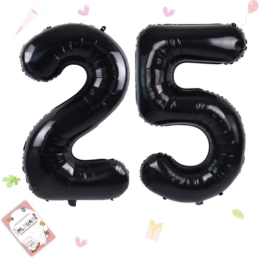 Smlpuame 40 inch Number Balloon 0-9 Black Large Number 25 Balloons,Digital Balloons for Birthday Party Celebration Decorations Supplies, Helium Foil Number Balloons for Wedding Anniversary