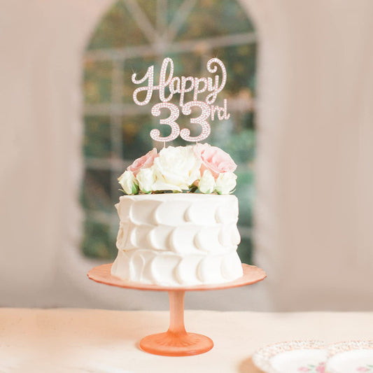 LASKYER Happy 33rd Birthday Rose Gold Rhinestone Cake Topper - 33rd Birthday/Anniversary,Cheers to 33 Years Old Bday Party Metal Sparkly Centerpieces Decorations.
