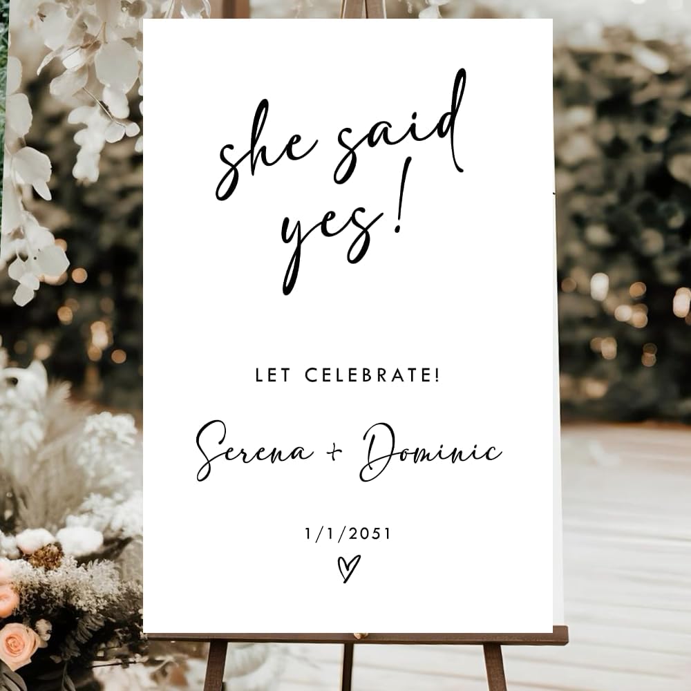 Personalized Engagement Welcome Sign – Minimalist Engagement Party Yard Sign – We’re Engaged Signs – Engagement Party Decorations for Couple - She Said Yes! (Version 4)