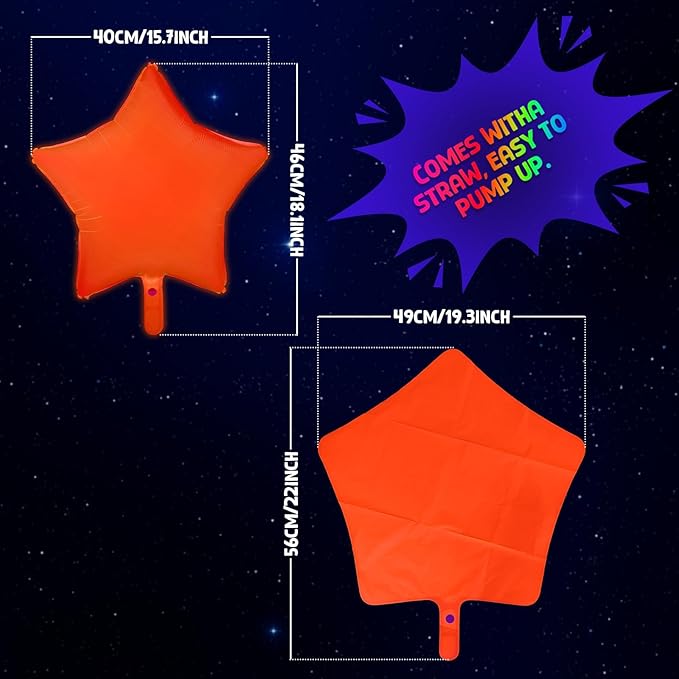 Mega-L Glow in the Dark Party Supplies, 5 Pcs Neon Star Balloons Set – Fluorescent Red, Lemon Yellow, Fuchsia, Blue and Orange Balloons Perfect for Birthday, Wedding, Anniversary, Graduation Party