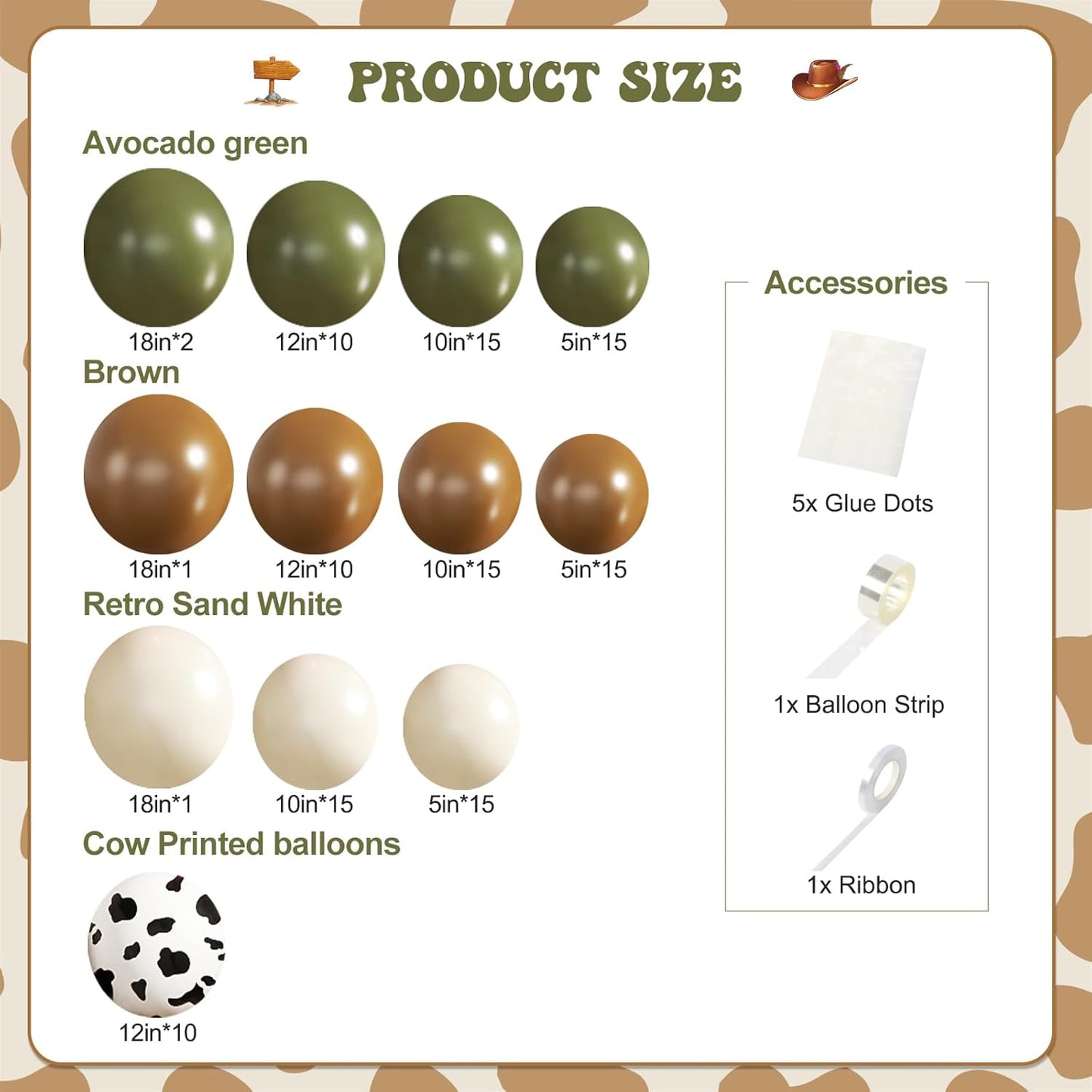 Cowboy Green Cow Balloon Garland Arch Kit, Brown, Sand White Balloons for Baby Shower First Rodeo Western Cowboy Theme Party Birthday Decoration
