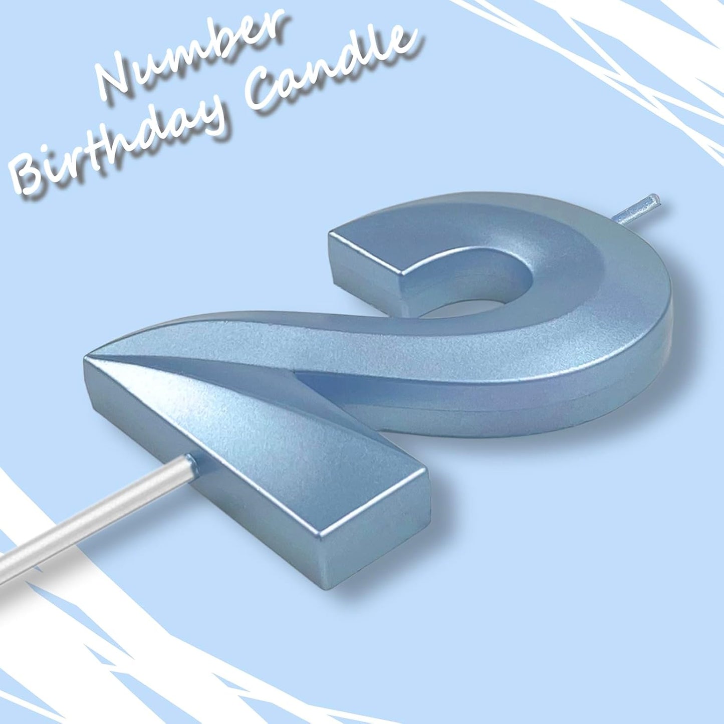Blue Number 2 Candles, 3D Diamond 2.76 Inch Cake Topper Birthday Candles for Wedding Anniversary Cake Decorations, Happy Birthday Party Decorations