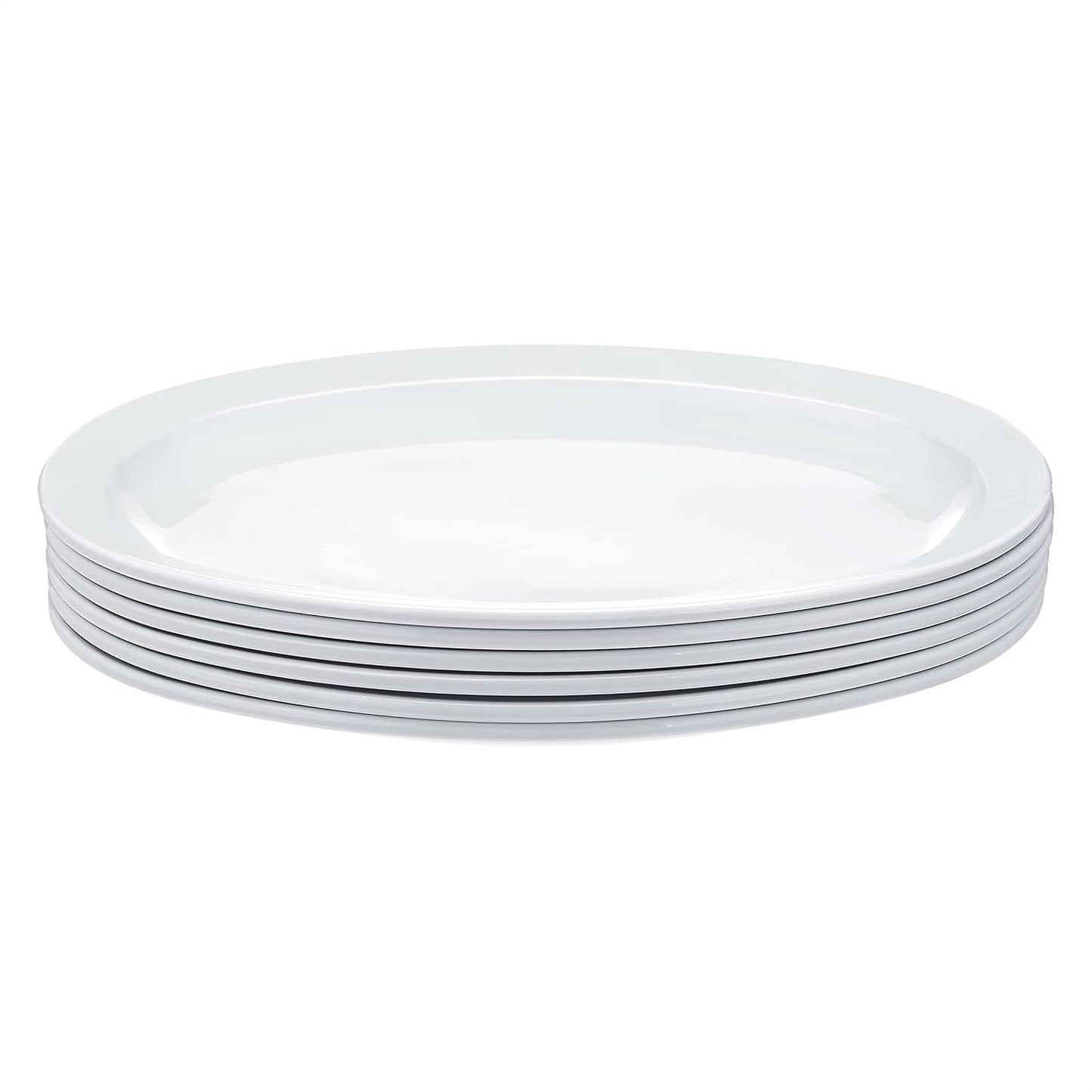 Amazon Basics Melamine (Plastic )Oval Platter Narrow Rim, 6 Piece Set, 13 in x 9.75 in, White