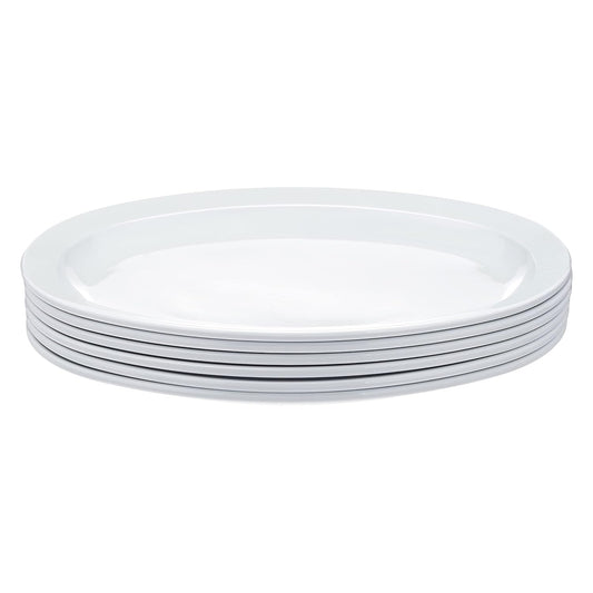 Amazon Basics Melamine (Plastic )Oval Platter Narrow Rim, 6 Piece Set, 13 in x 9.75 in, White