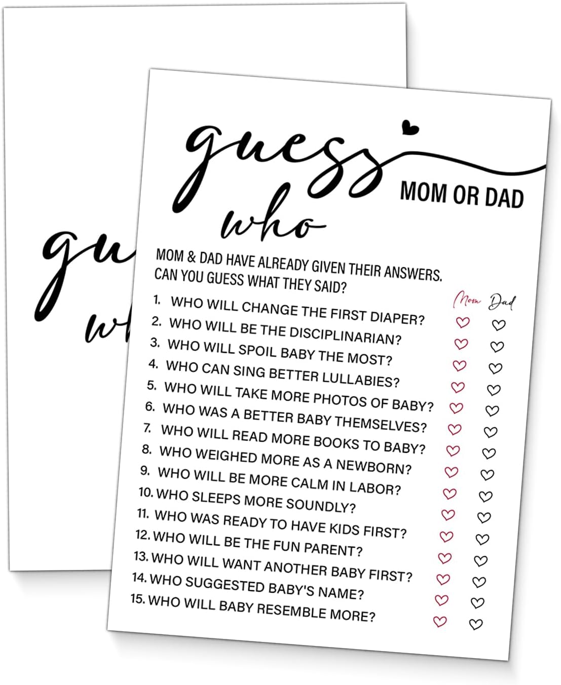 Mom or Dad Baby Shower Game, 20 Guess Who Game Cards, Baby Shower Games for Girl or Boy, Gender Reveal Games, Minimalist Gender Neutral Party Supplies