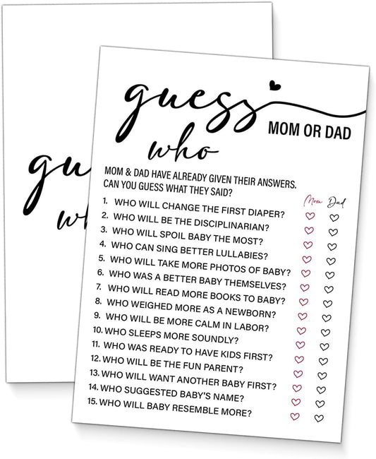 Mom or Dad Baby Shower Game, 20 Guess Who Game Cards, Baby Shower Games for Girl or Boy, Gender Reveal Games, Minimalist Gender Neutral Party Supplies