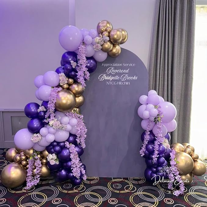 Purple Balloon Garland Arch Kit, 162pcs Dark Purple Lavender Light Pastel Purple Chrome Gold Confetti Balloons for Wedding bridal shower Mothers Day Princess Birthday Butterfly Party Decorations