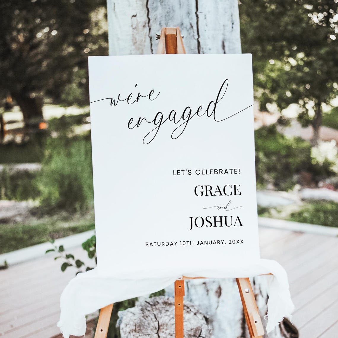Engagement Party Sign, Engagement Party Welcome Sign, Engagement Party Welcome Sign Template, Elegant Script We’re Engaged Welcome Sign, Minimalist Customizable Engagement Poster Board Signage