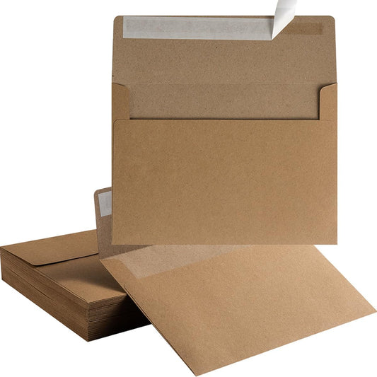 50 Pack 5 x 7 Envelopes Brown Self Seal for Wedding, Party Invitations, Greeting Cards, Announcements, Photos, 5.24 x 7.21 Inches (Brown)