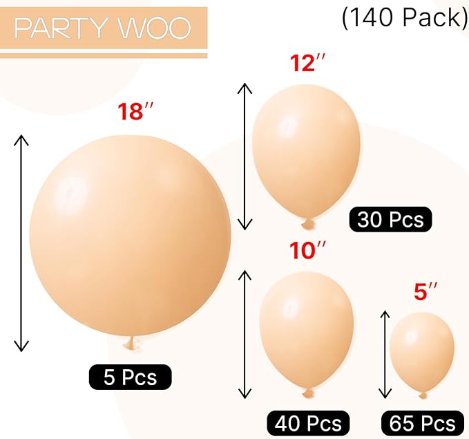 PartyWoo Nude Balloons 140pcs Different Sizes of 18 12 10 5 Inch Apricot Boho Fall Neutral Balloon Arch Kit Garland for Graduation Birthday Boy Baby Shower Theme Party Decorations Brown-F05