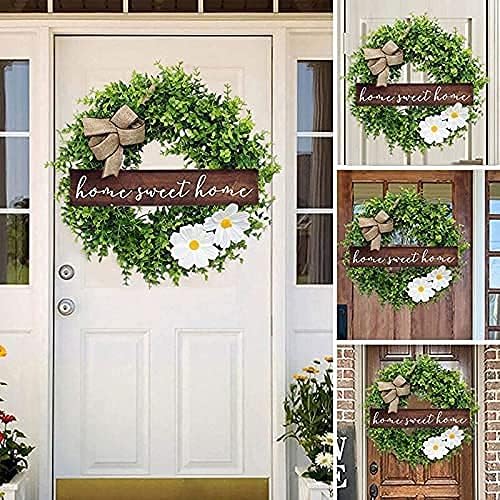 Artificial Christmas Garland Artificial Wreath Christmas Decorations Wreath Xmas Ornament Christmas Wreath Artificial Eucalyptus Leaves Wreath with Wooden Front Door CHRI
