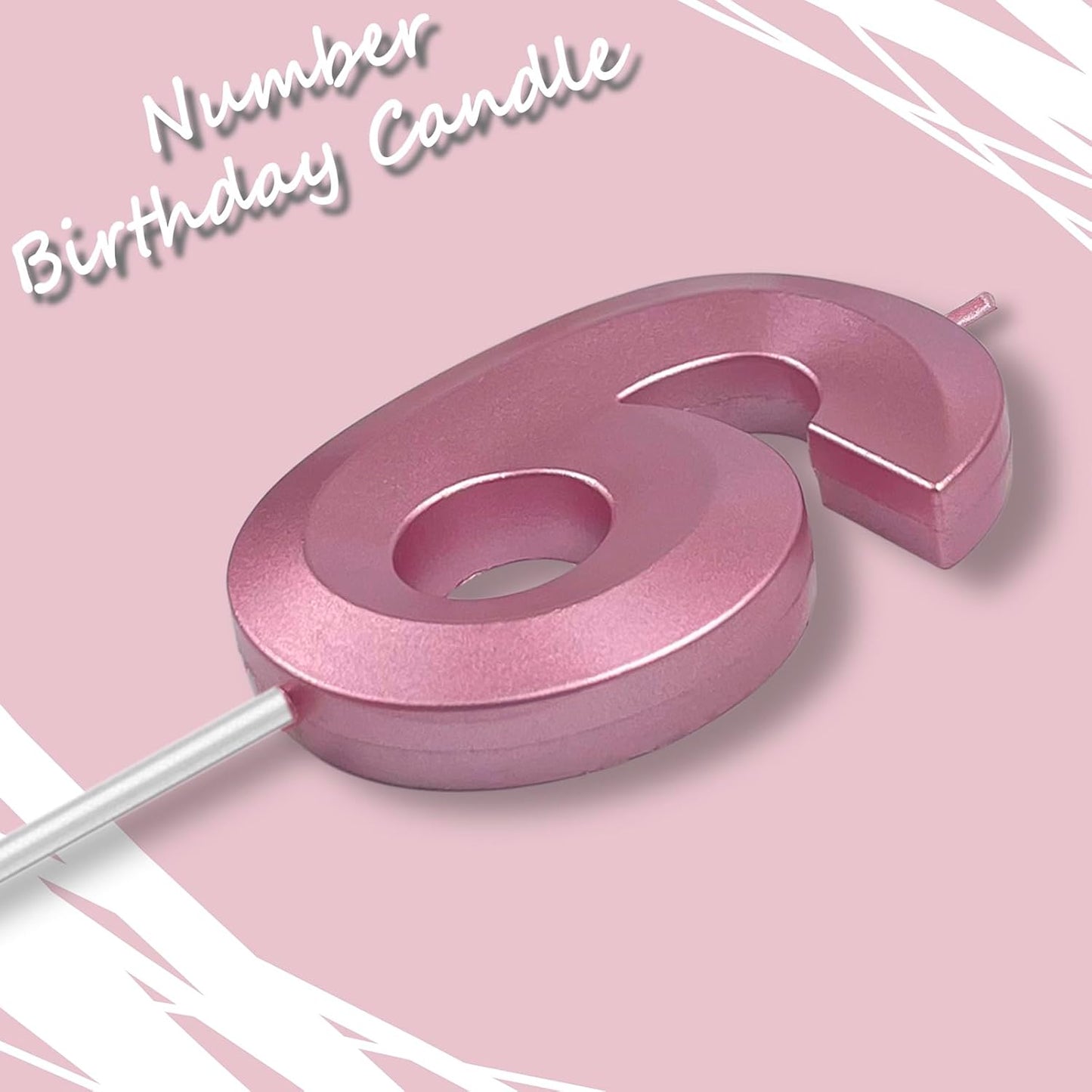Pink Number 6 Candles, 3D Diamond 2.76 Inch Cake Topper Birthday Candles for Wedding Anniversary Cake Decorations, Happy Birthday Party Decorations