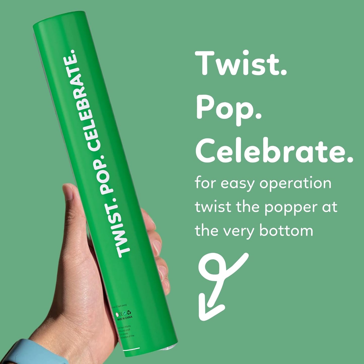 2 Pack Confetti Cannon Confetti Poppers | Biodegradable Green Confetti | TUR Party Supplies | Launches Up to 25ft | Giant (12 in) | Party Poppers for Graduation, Birthdays, Weddings, and Memorial Day