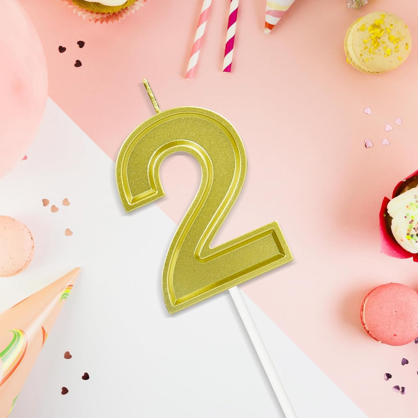 BEAN LIEVE Gold Birthday Candles Number 2, Gold Number Candles, Cake Number Candles for Birthday Parties and Wedding Anniversary Celebrations