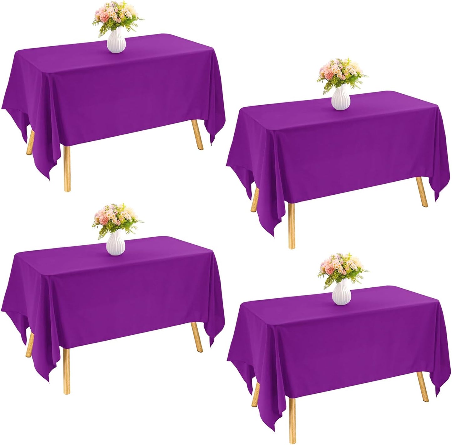 4 Pack Rectangle Tablecloth 90x132Inch Purple Rectangle Tables Washable Polyester Table Cover for Wedding Dining Table Buffet Parties Banquet Decoration（Purple）