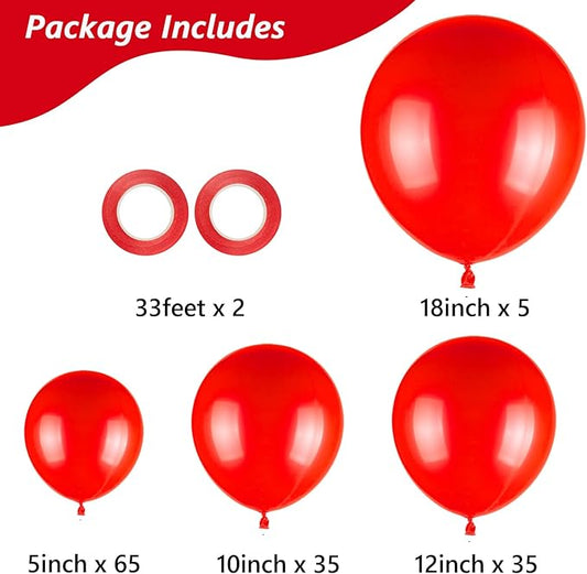 Red Balloons, 140pcs 18 12 10 5 Inch Different Sizes Pack Party Latex Balloons for Birthday Halloween Holiday Balloon Garland as Party Decorations