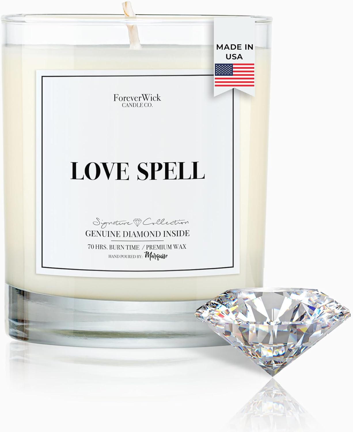 Love Spell Lush Fruit Surprise Candle with Diamond Inside | Foreverwick Candles | Scented Soy Candles Gifts for Women Aromatherapy Candle | Organic Soy Candle 14oz | 70h