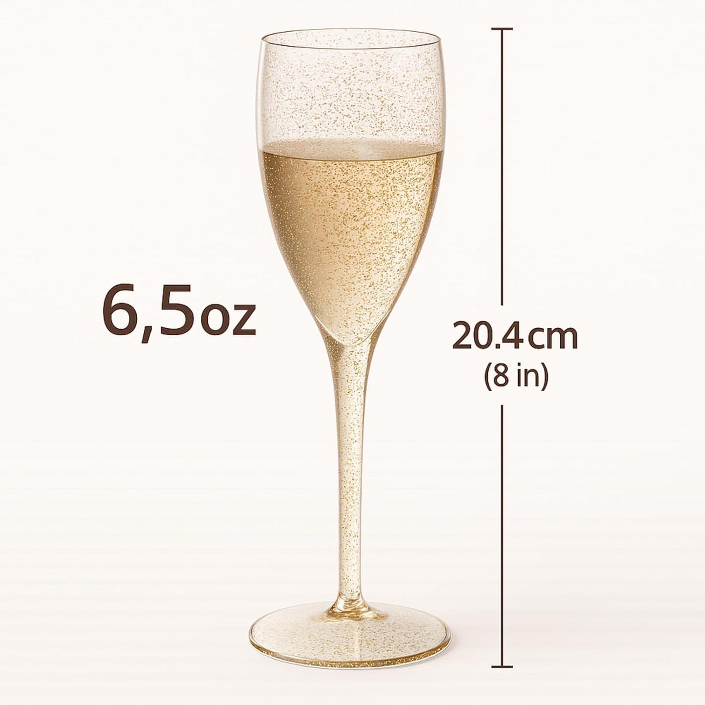 Gold Glitter Plastic Champagne Flutes 6.5oz Reusable Toasting Glasses for Wedding Birthday Christmas Valentines Day Party Celebrations 6pcs