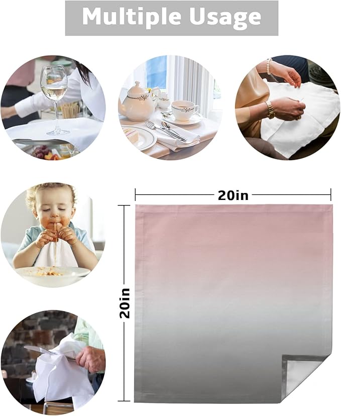 Cloth Napkins Pink and Grey Ombre Set of 8 Dinner Napkins Paper Soft Durable Washable Table Napkin Pink Gradient Color Reusable Napkins for Family Dinners Weddings and Everyday Use 20x20 Inch