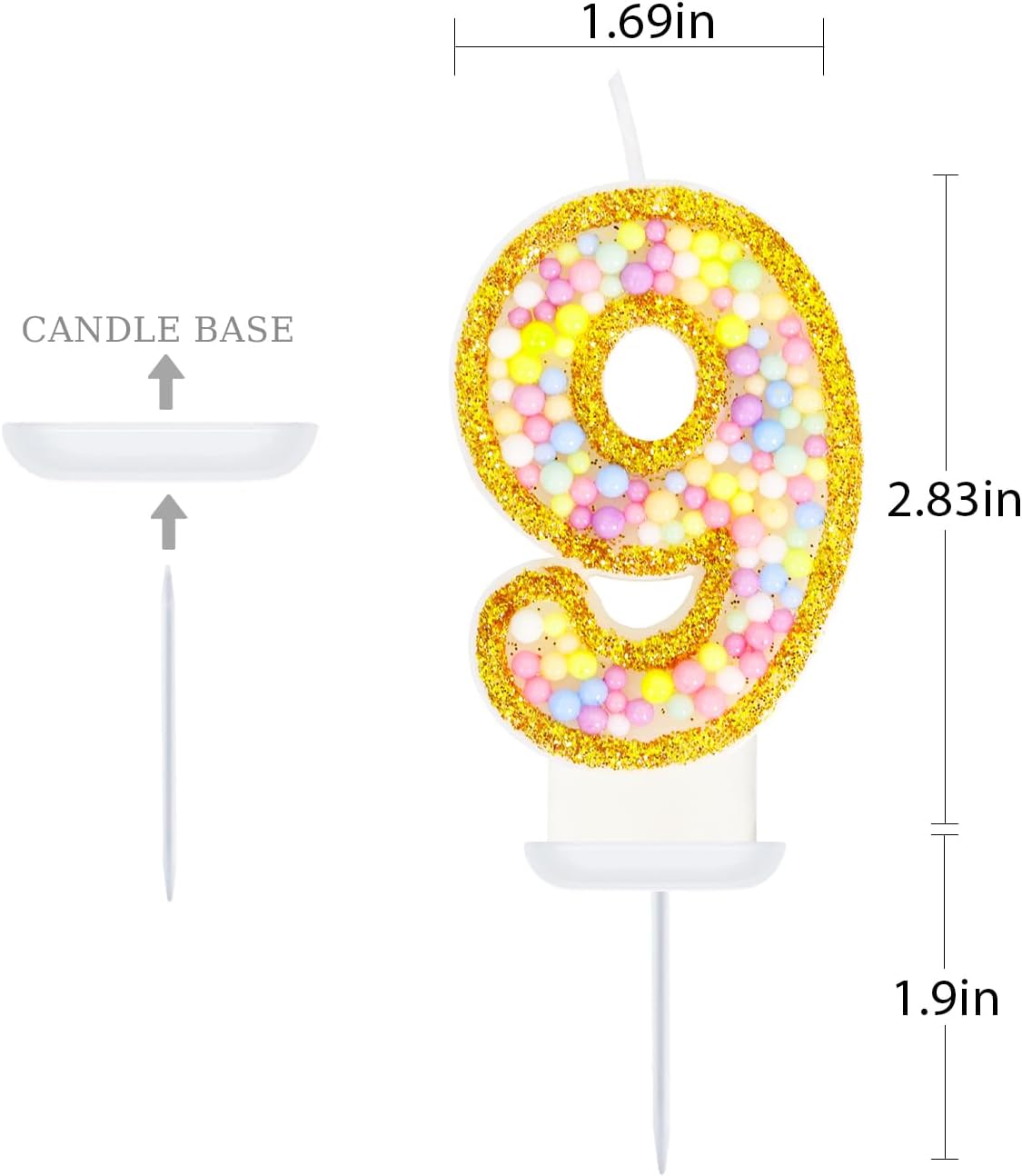 9th Birthday Candle for Cake, Colorful Macaron Numeral Candles for Girls/Boys, Birthday Party Cake Decorations, Golden Cake Topper for Birthday Party Supplies (Number 9)
