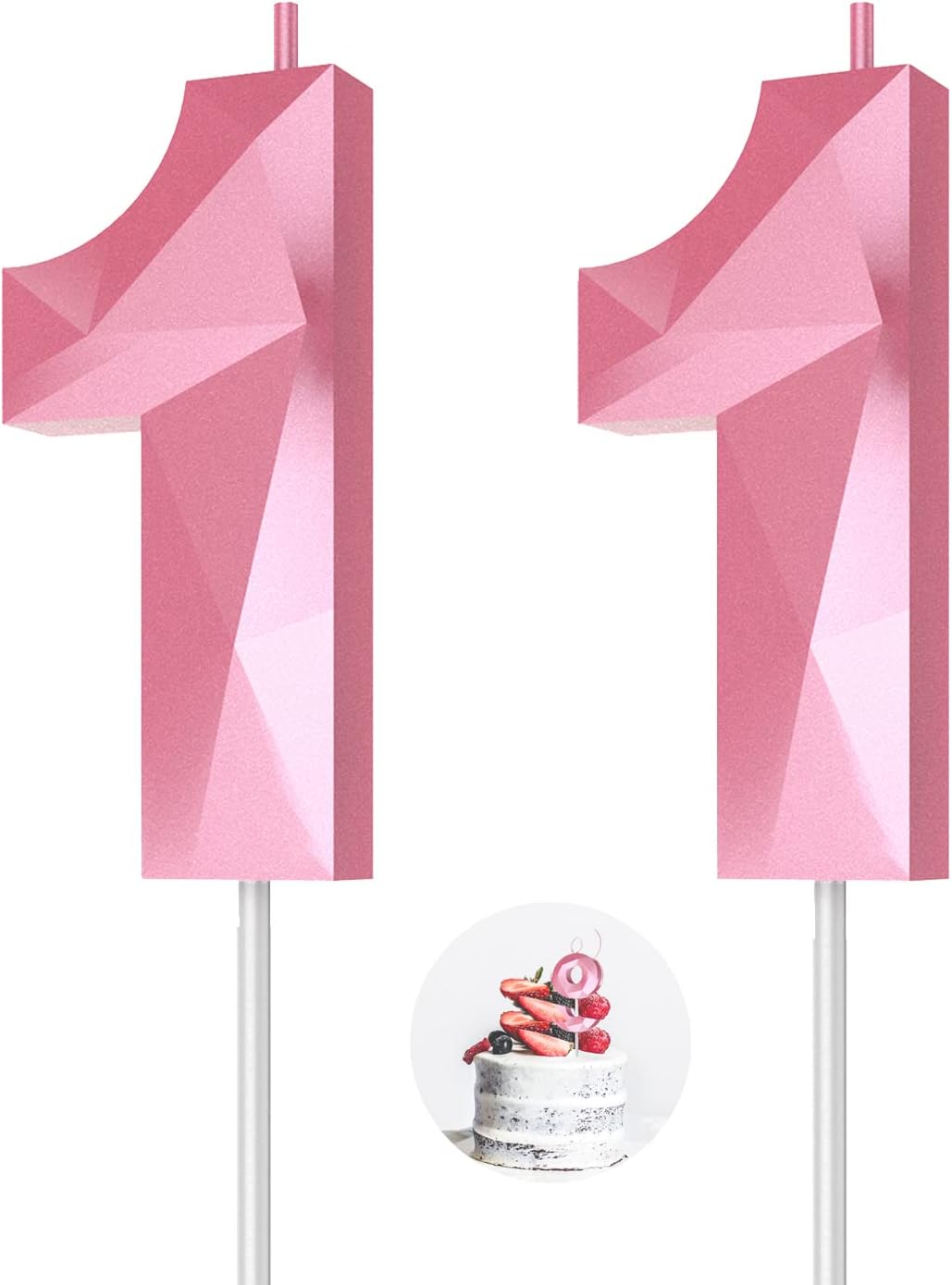 Number Birthday Candles(11 Candle Pink) 3D Diamond Shape 11th Happy Birthday Cake Topper Decorations for Girl Women Birthday Wedding Anniversary Celebration Theme Party Supplies