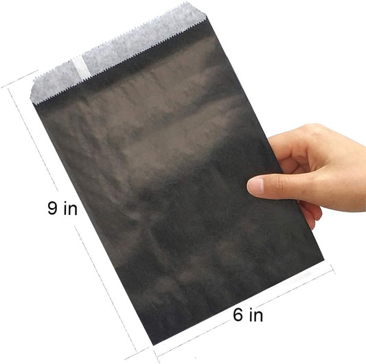 AZOWA Candy Buffet Bags Black Color 6 x 9 In Large Paper Treat Bags Pack of 100
