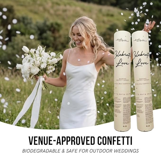 Rice Paper Confetti Cannons for Wedding 2 Pack – Biodegradable Water Soluble Confetti Poppers, Eco-Friendly Confetti Shooters for Wedding Send Off, Bridal Shower, Party & Celebration