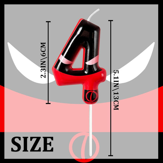 Black Red Mask Number 4 Birthday Candles - Comic Themed Cake Topper for Birthday Decorations Supplies, 4 Candle Party Favors (Number 4)