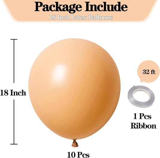 KALOR 18 Inch Beige Balloons, 10 Pcs Beige Matte Latex Balloons Big Round Balloons for Wedding, Baby Shower, Birthday Party and Event Decoration