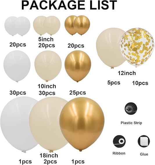 164PCS White and Gold Balloons Arch Kit 164PCS White Nude Balloons with Metallic Chrome Gold Confetti Latex Balloons for Boho Wedding Baby Bridal Shower Baptism Engagement Birthday Party Decorations