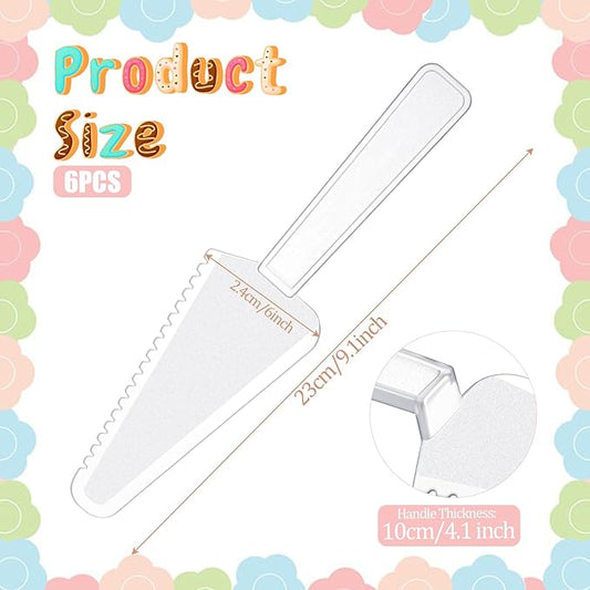 6 Pcs Plastic Cake Cutter Disposable Plastic Pie Server 9.1 Inch Pie Spatula Server Pies Pizza Pastry Slicer Serving Utensils for Kitchen Wedding Buffet Clear