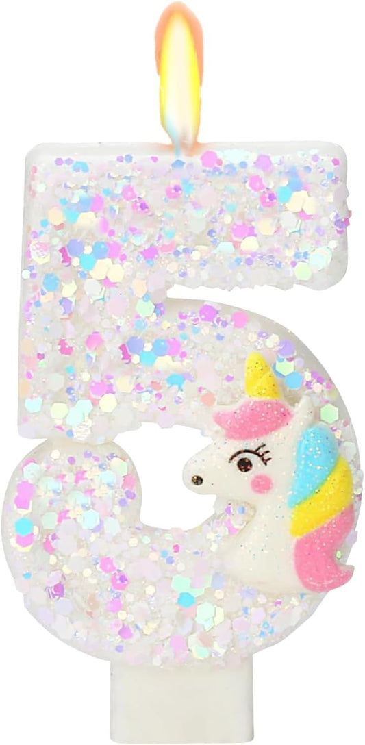 Number 5 Unicorn Birthday Number Candles for Cake, 5th Pink Glitter Candle, Fun Unicorn Cake Topper, Birthday Decorations & Cupcake Toppers for Party Supplies