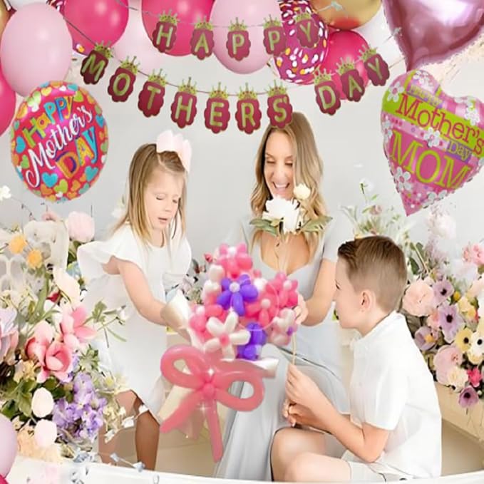 Mother's Day Party Decorations Set, Happy Mother's Day Balloon Garland Arch kit, Gifts for Mom Mother Day Balloons Supplies with Foil Balloons, Happy Mothers Day Banner for Best Gift Mom Mothers Women