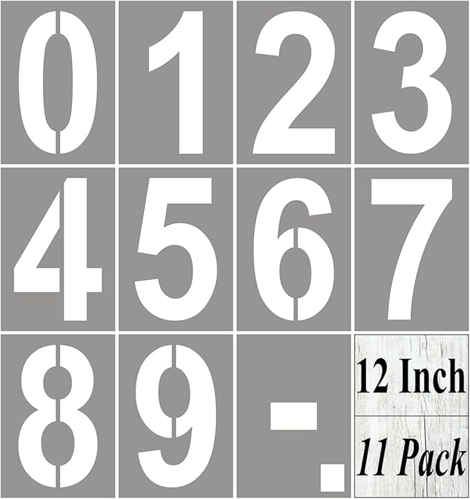 12 Inch Large Number Stencils for Painting - 11 Pack Number Stencil Templates for Curb Address, Cakes, Cookies, Mailboxes and Crafts, Reusable House Numbers Stencils for Wood Signs & Cement Wall Art