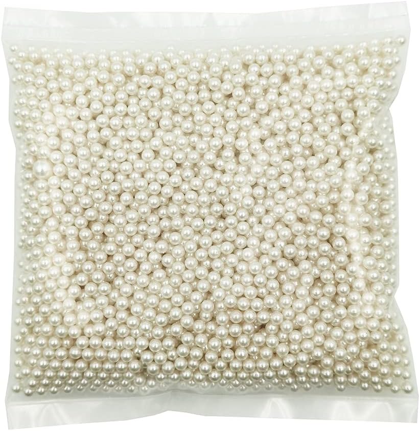 INSPIRELLE 3800pcs 5mm Ivory Polished ABS Undrilled Art Faux Pearls for Vase Fillers, No Hole Imitation Round Pearl Beads for Home Decoration
