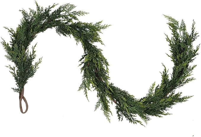 Christmas Cedar Garland,1Pcs 6ft Real Touch Cedar Pine Garland for Mantle Fireplace Outdoor Indoor Christmas Decorations