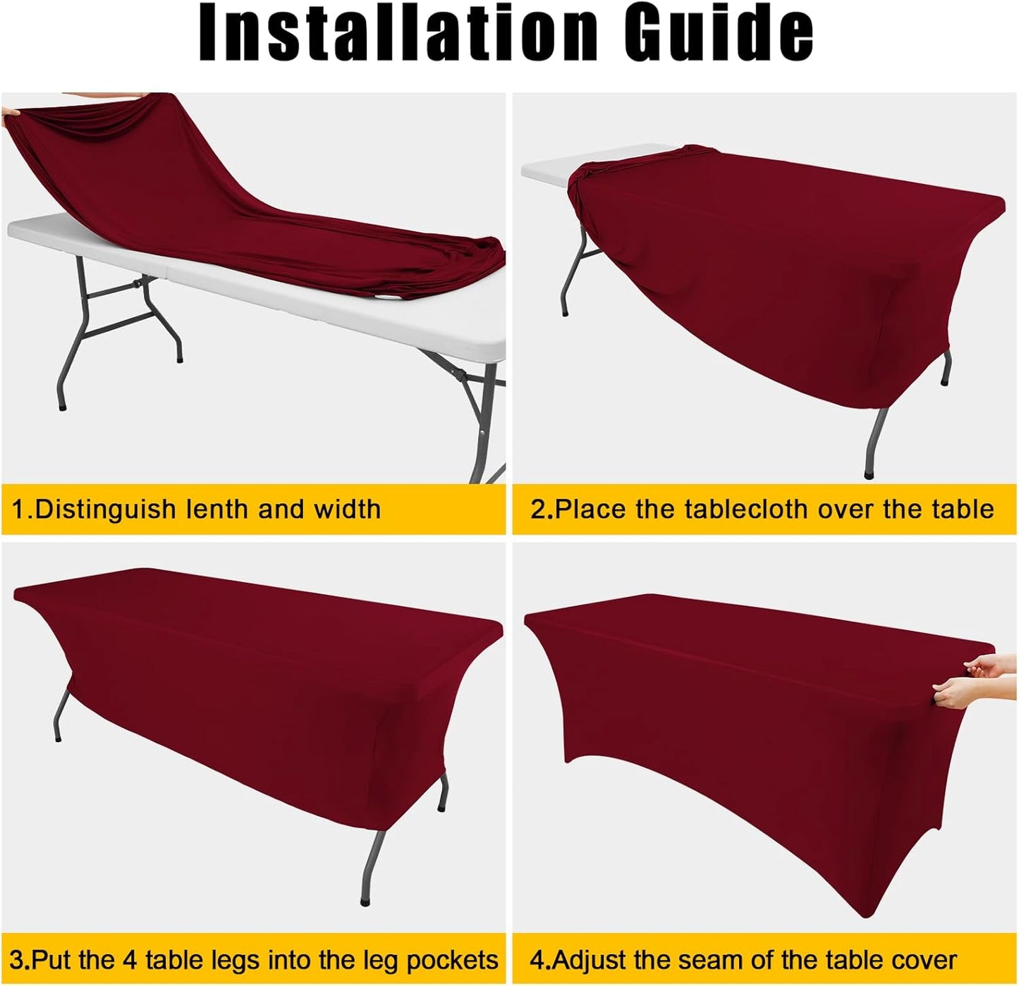 Smiry 2 Pack Spandex Table Cloth 4FT, Elastic Fitted Stretch Tablecloths, Washable and Wrinkle Free Rectangular Patio Table Cover for Outdoor, Wedding, Banquet & Parties (Wine Red, 48Lx30Wx30H Inch)