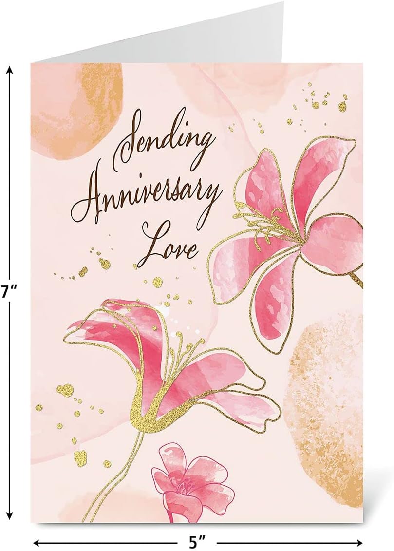Floral Pairs Deluxe Anniversary Greeting Cards - Set of 8 (4 Designs), 5 x 7 Inches, Sentiments Inside