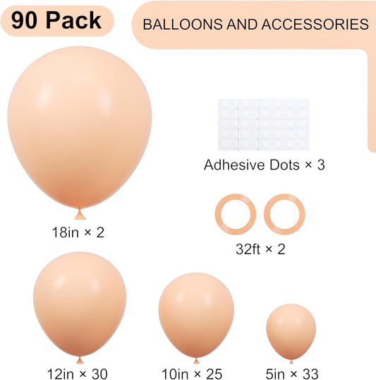 90pack Pastel Orange Balloons Different Size 18/12/10/5 Inch Orange Balloon Garland Arch Kit for Graduation, Wedding, Birthday, Princess Theme, Baby Shower, Anniversary Party Decorations