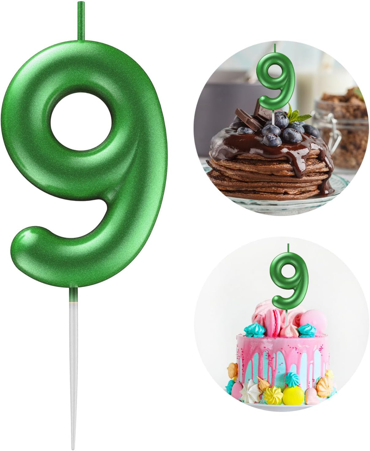 Green Number 9 Candle Happy Birthday 3D Number Candles for Birthday Cake Party Decoration Wedding Anniversary Celebration Supplies