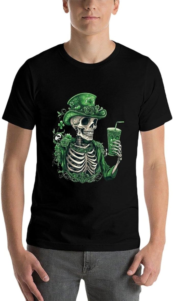 St Patricks Day Shirt Men Funny Clover Print Novelty Cool Hippie Short Sleeve Crewneck Cotton Comfy Tshirts