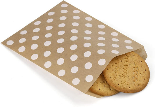 BagDream 5.5x7.75 Inches Kraft Paper Bags Pack of 100 Flat Paper Greaseproof Envelopes for Snack, Cookie, Popcorn Bags Brown Dot