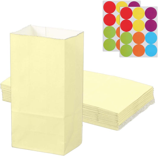PATIKIL Party Favor Bag, 24 Pcs 3.5x2.4x7.1 Inch Mini Paper Candy Bags Gift Treat Celebration Halloween Goody Birthday Wedding Party with Stickers, Soft Yellow