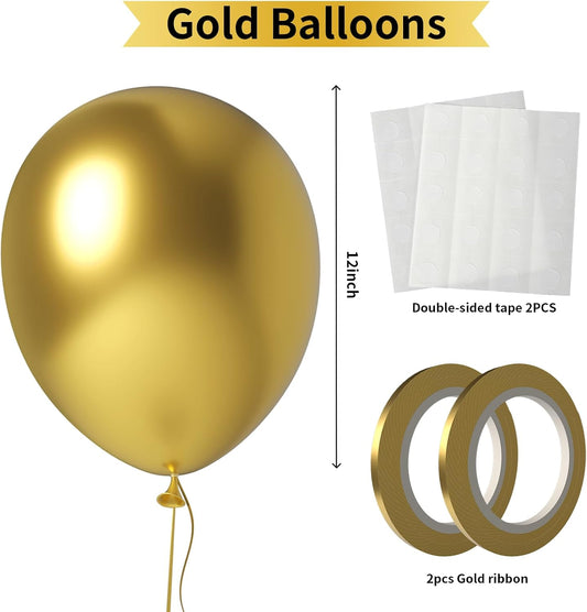 Metallic Gold Balloons 100 Pack 12 Inch Chrome Gold Round Helium Balloon for Graduation Wedding Anniversary Happy Birthday Party Decoration