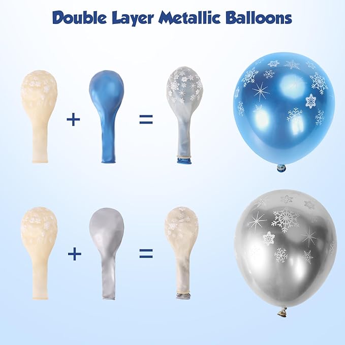 Snowflake Balloon Arch Garland Kit 182pcs, Frozen Balloon Arch Kit Silver Blue White Wonderland Balloons for Winter Wonderland Christmas Baby Shower Snow Princess Birthday Party Decorations