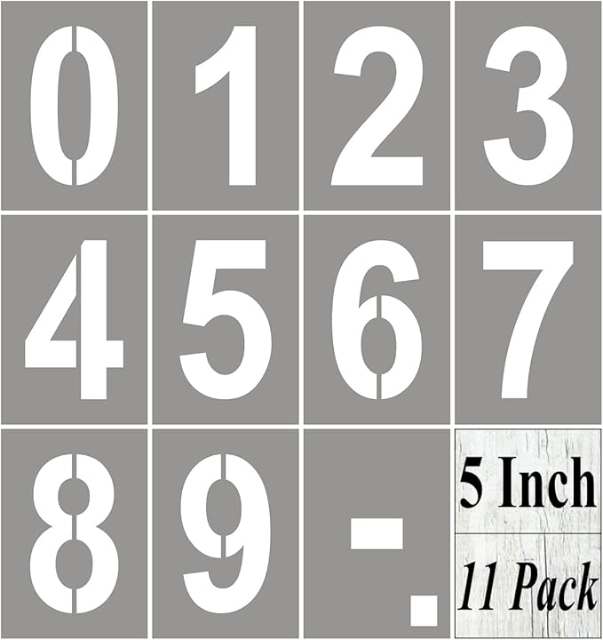 5 Inch Large Number Stencils for Painting - 11 Pack Number Stencil Templates for Curb Address, Cakes, Cookies, Mailboxes and Crafts, Reusable House Numbers Stencils for Wood Signs & Cement Wall Art