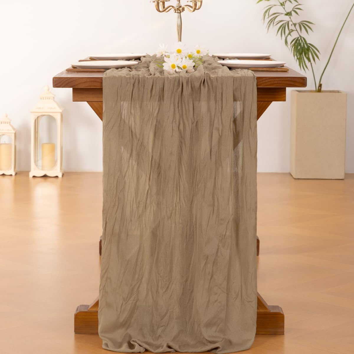 Socomi 10pcs Nude Brown Cheesecloth Table Runner Boho Rustic Gauze 120 inch 10FT Cheese Cloth Runner for Wedding Party Baby Shower Birthday Home Decor Holiday Decorations