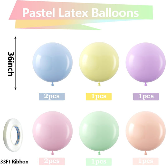 Bezente Pastel Balloons Latex Party Balloons 36 Inch - 8 Pack Jumbo Spring Macaron Balloons Large Round Latex Balloons for Birthday Bridal Shower Wedding Rainbow Party Decorations